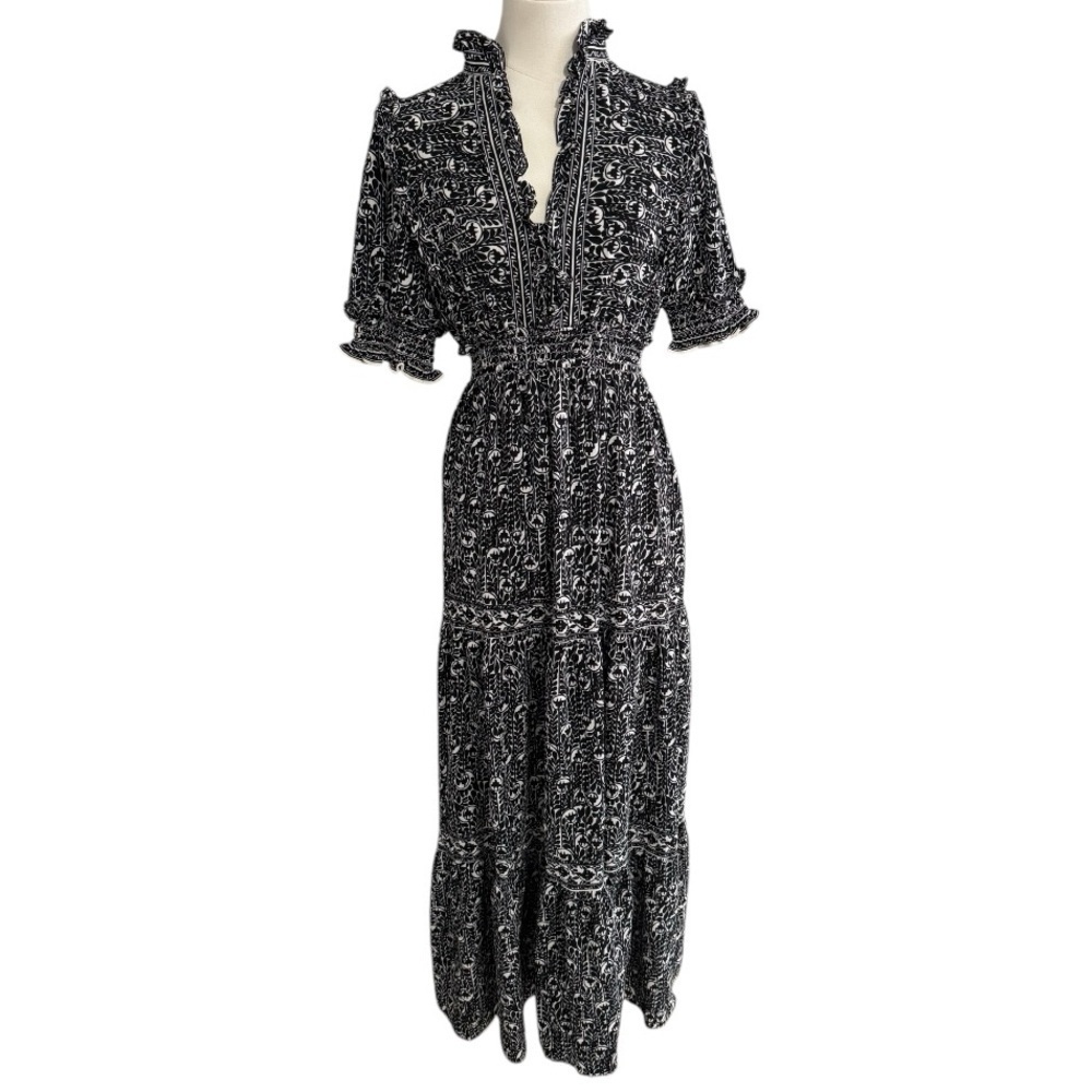 MAX STUDIO LONDON Black White Tierred Maxi Dress Size S Party Work‎ Vacation